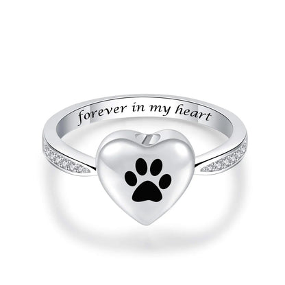 Love Heart Paw Print Urn Ring