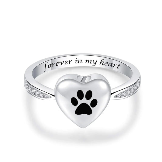 Love Heart Paw Print Urn Ring